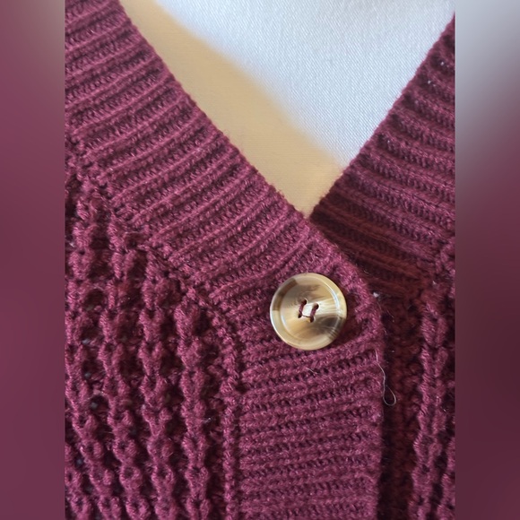 Zenana Outfitters Maroon Button-Up Waffle Knit Cardigan - Picture 5 of 6